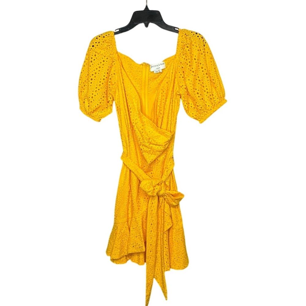Sachin + Babi Dillard Davie Yellow Eyelet Puff Sleeve Wrapped Neckline Dress 2